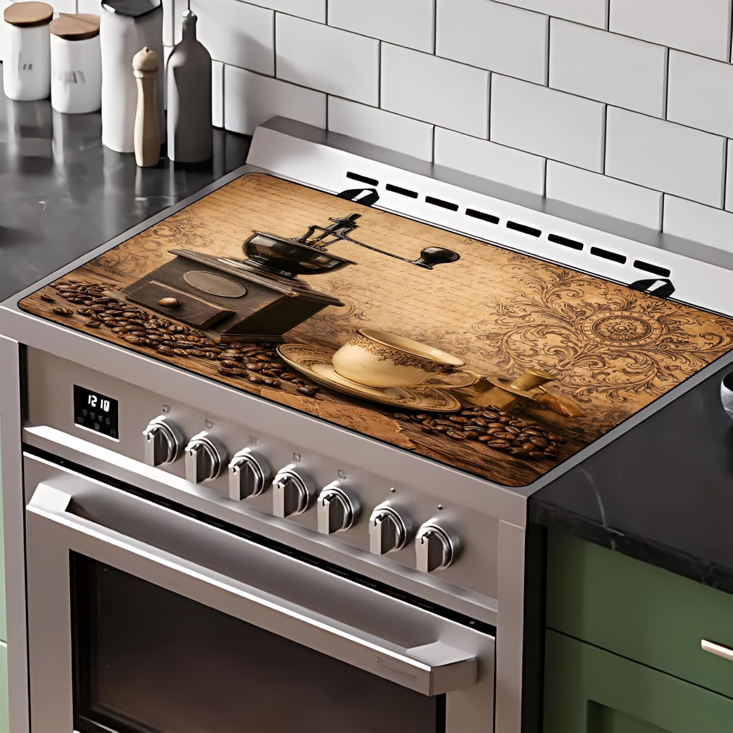 BVBOX 28.5" x 20.5" Stove Top Cover Mat for Electric Stove, Non-Slip Stove Cooktop Countertop Protector Cover Pad Washable Absorbent for Kitchen Home Decoration (Vintage Coffee, 28.5"*20.5")