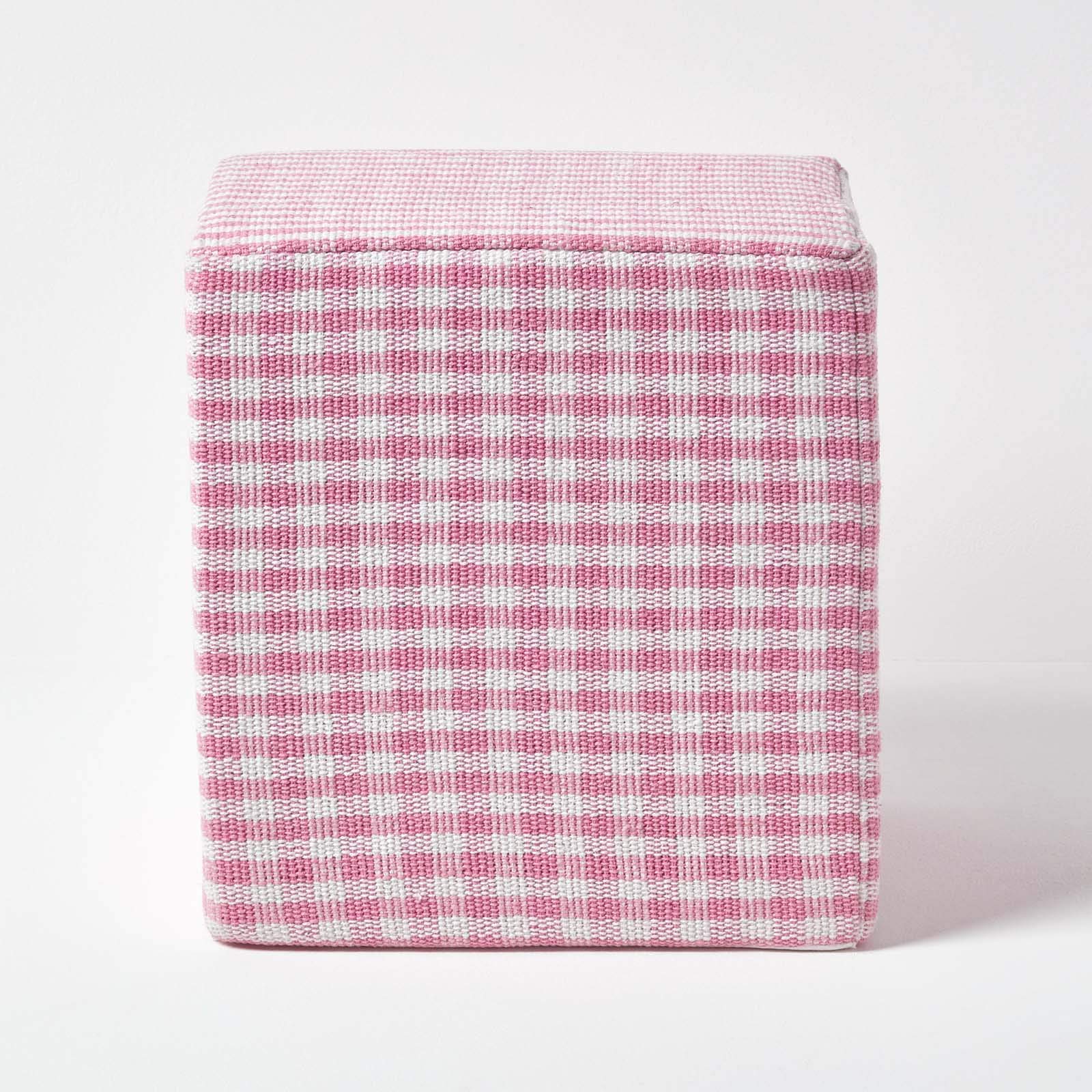 Homescapes Pink Cube Cotton Gingham Check Pouffe - 36 X 36 X 38 Cm