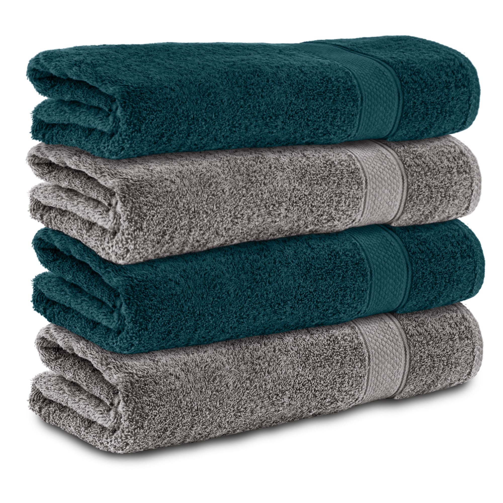 Komfortec Set of 4 Bath Towels 70 x 140 cm 100% Cotton 470 g/m² Terry Cloth Soft Anthracite Grey/Petrol