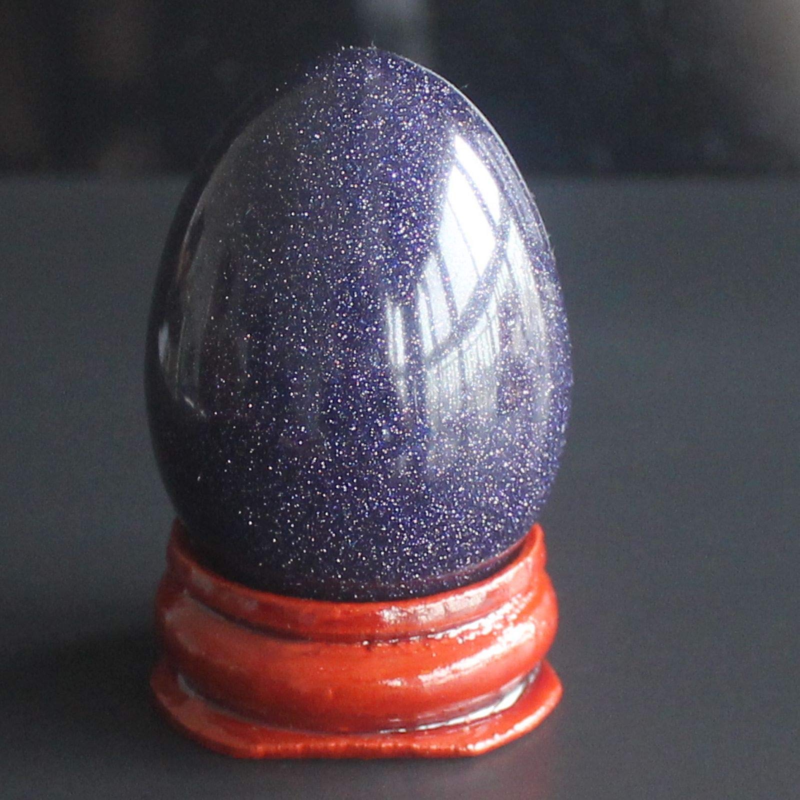 40x30mm Mixed Gemstone Rose Quartz Egg with Wood Stand Chakra Crystal Healing Home Decor (Blue Goldstone)