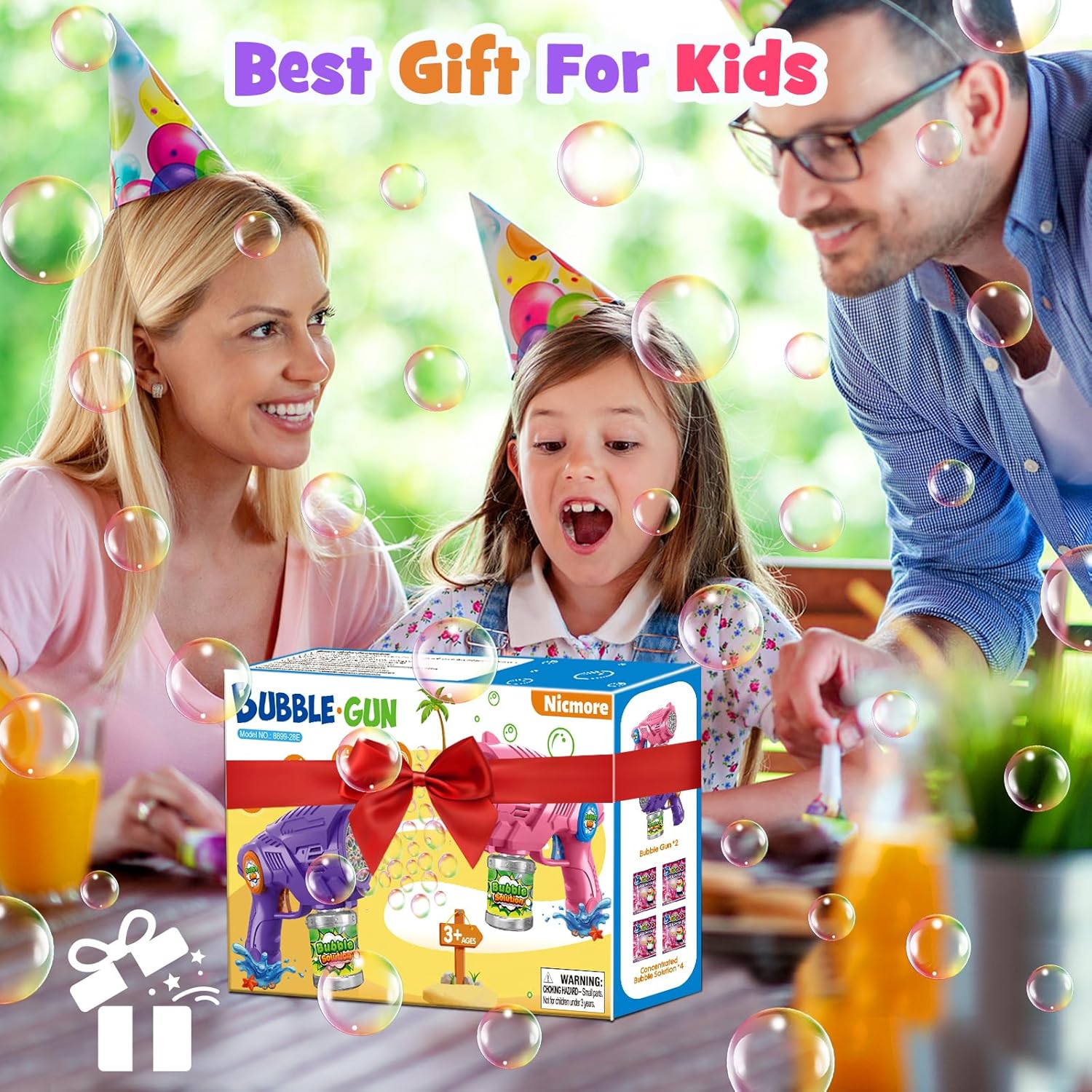 Bubble Gun Toys for Kids 4-8: Automatic Bubble Blaster with 2 Bottles Refill Solution - Bubble Gun for Toddlers 1-3, Summer Outdoor Toys for Easter Birthday Wedding Party Gift (Pink, Purple)
