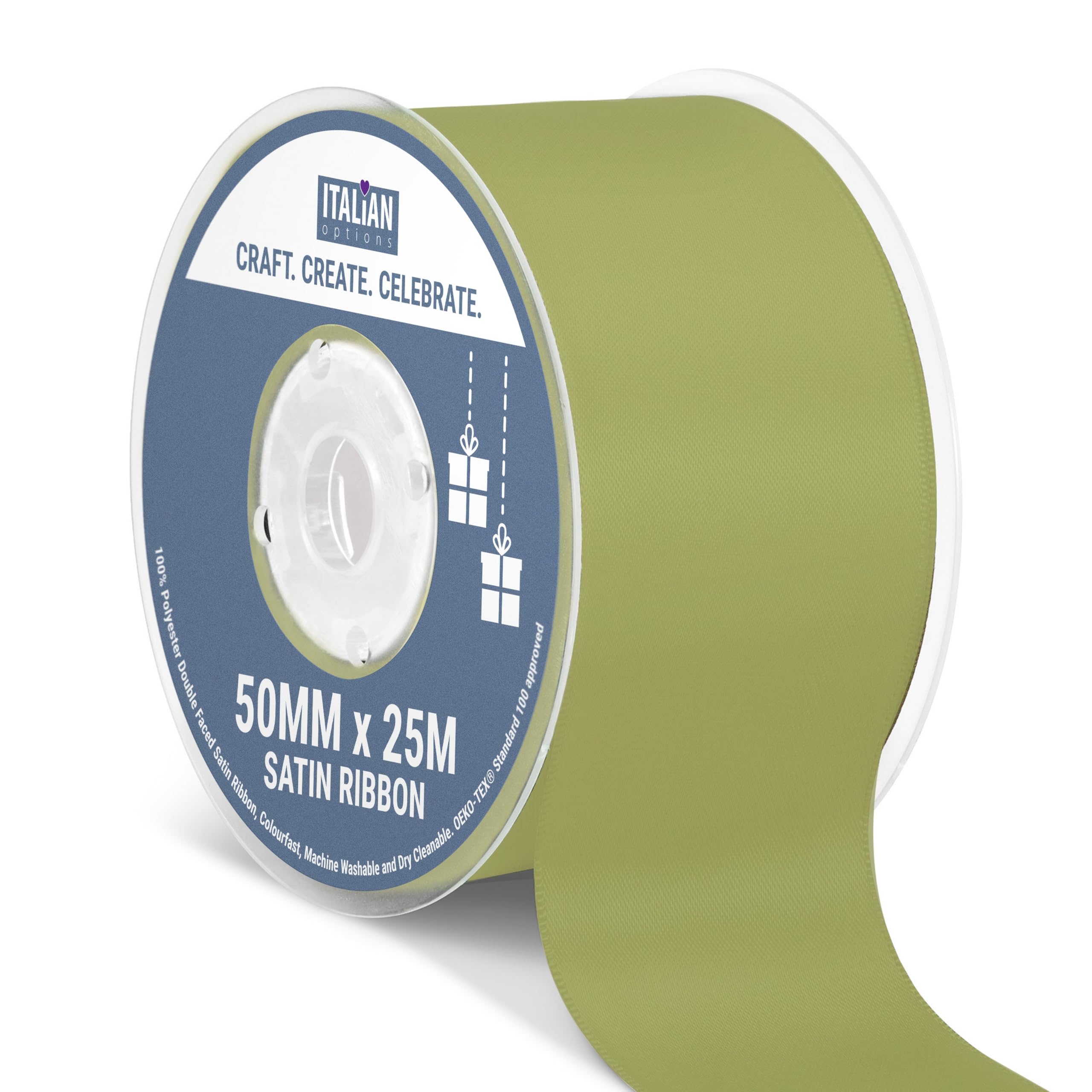 Italian Options Satin Ribbon, Fabric Ribbons for Gift Wrapping, Crafting, Balloons, Wedding Car, Presents, Cake, Christmas, Birthday, Gift Wrap Accessories, 10mm Wide x 25 Metre Roll, Lemon — view 224