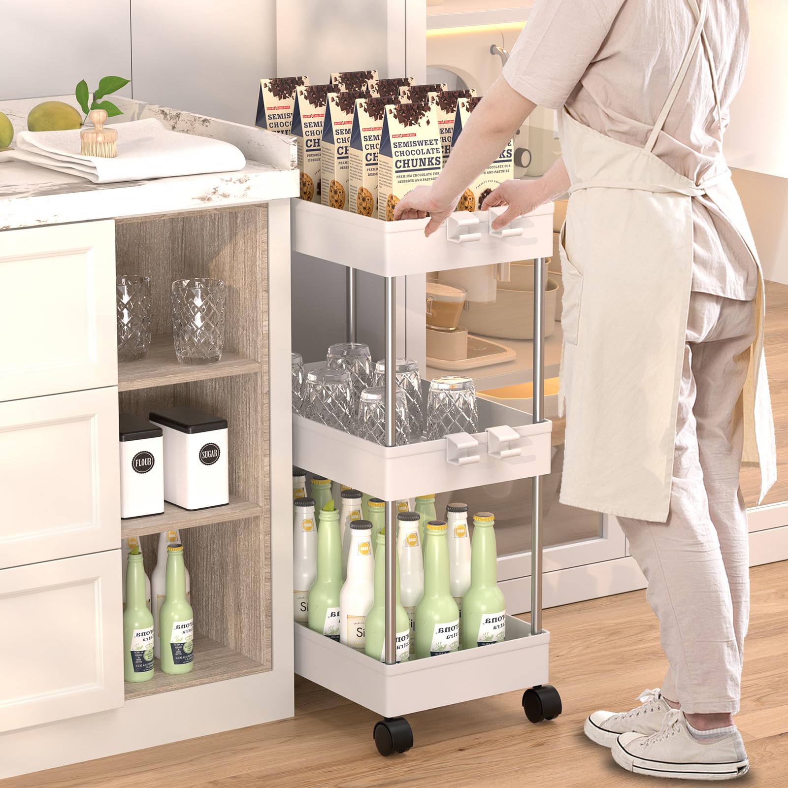 Carrello Portaoggetti A 3 Ripiani Stretto - Scaffale Con Ruote Per Cucina, Bagno, Salvaspazio 65.5x40cm - Foto 6