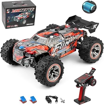 GoolRC WLtoys 184008 Brushless RC Cars for Adults, 60KM/H High Speed Remote Control Car, 4WD 118 Scale All Terrain Off Road Monster Truck, 2.4GHz RC Racing Car with 2 Batteries Red