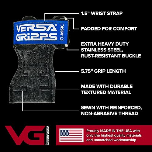Miniatura 2 de Versa Gripps® Clásico, fabricado en los Estados Unidos, correas de muñeca para levantamiento de pesas, el mejor accesorio de entrenamiento 2-azul