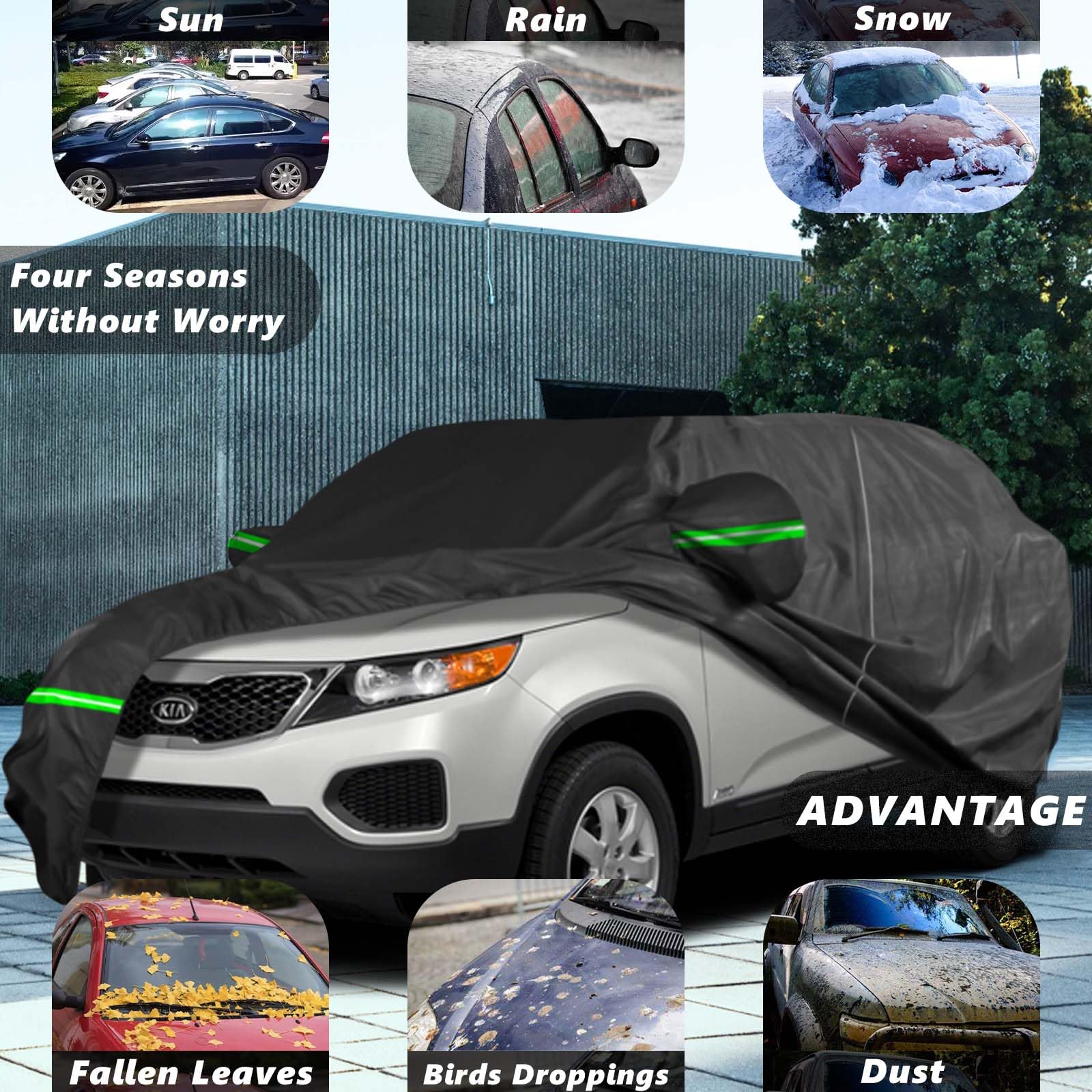 AROJAK for Kia Sorento 2002-2025 Car Cover Sun Rain UV Dust Snow Protection Outdoor Cover Waterproof 210D All — view 4