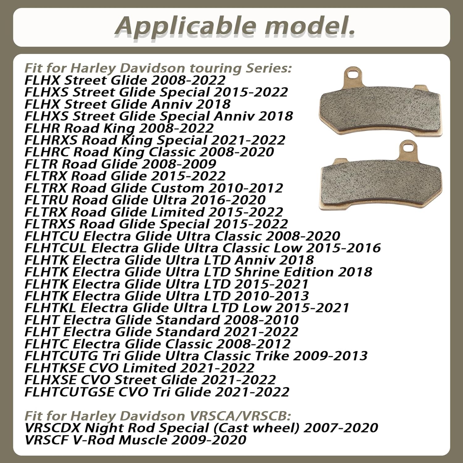 Front & Rear Brake Pads Sintered for Harley Davidson Road Glide Street Glide Electra Glide Ultra Classic Road King VRSCDX Night Rod FLTRX Limited Night Rod Street Rod V-Rod Tri Glide