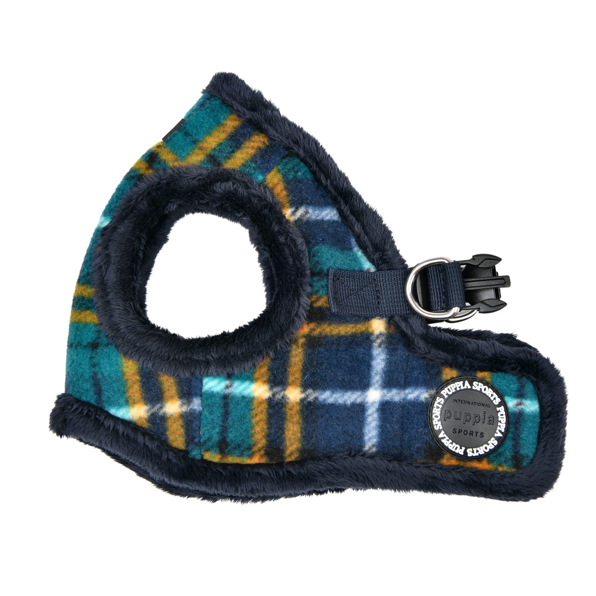 Puppia Norman Vest Dog Harness Step-in Warm Winter Checkered Pattern for Small and Medium Dog, Navy, Large