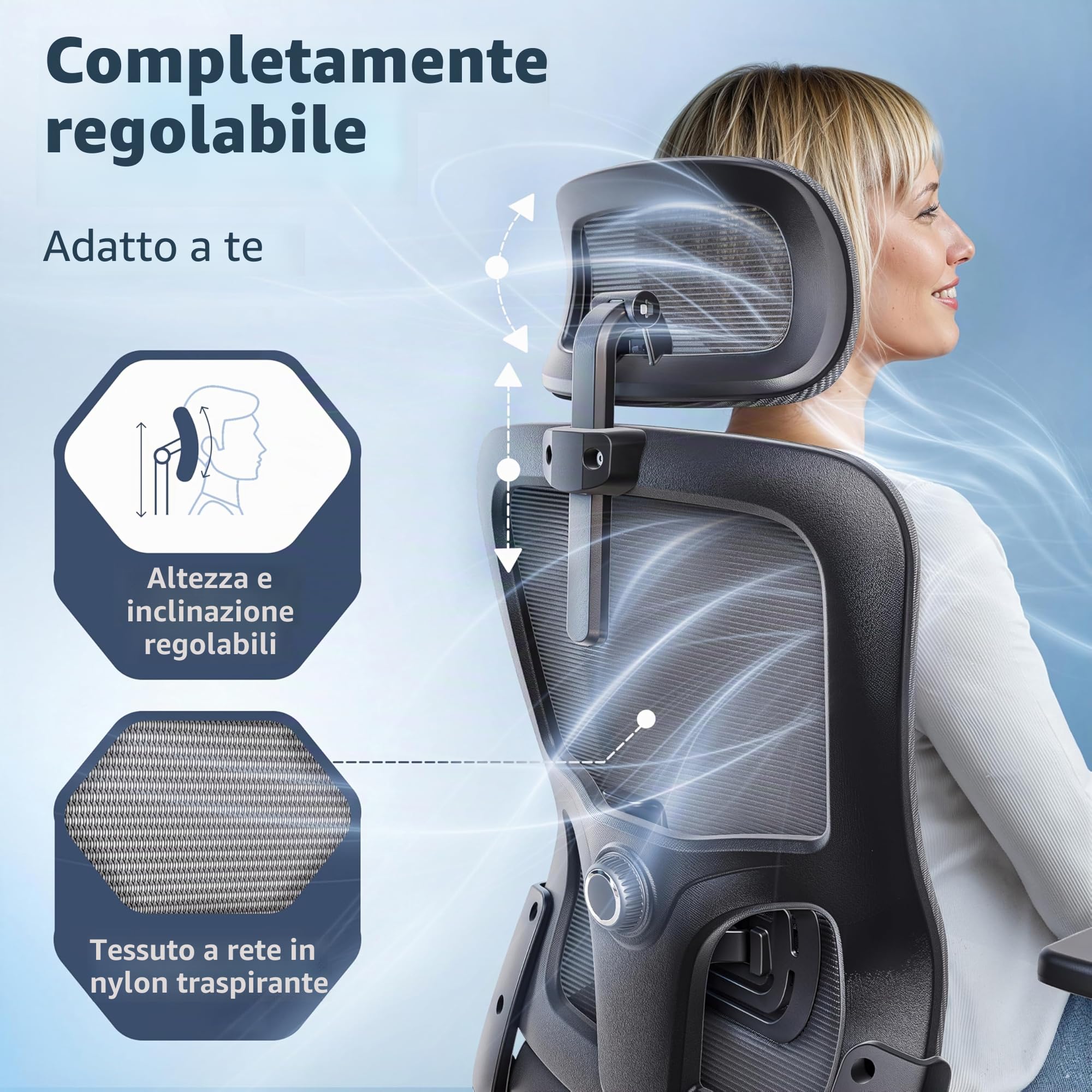 CLOUVOU BrightSeat Sedia ufficio ergonomica [TOP DI GAMMA] Sedia da scrivania per smart working | Poltrona ufficio per studio e camera | Sedia ufficio con ruote facile da spostare | Max. 150 kg