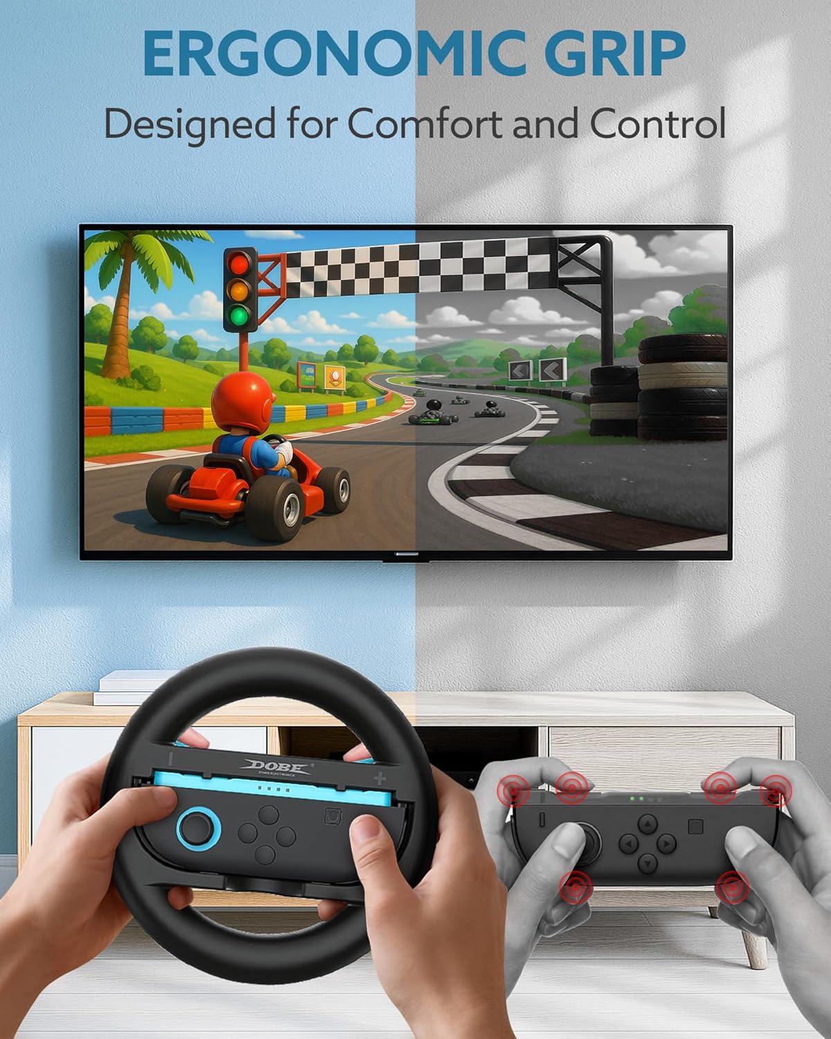 Switch 2 JoyCon Steering Wheel, Racing Wheels for Mario Kart Wolrd & 8 Deluxe, Racing Games Accessories for Nintendo Switch 2 Joy Con (2025) - 2 Packs Black - Image 3