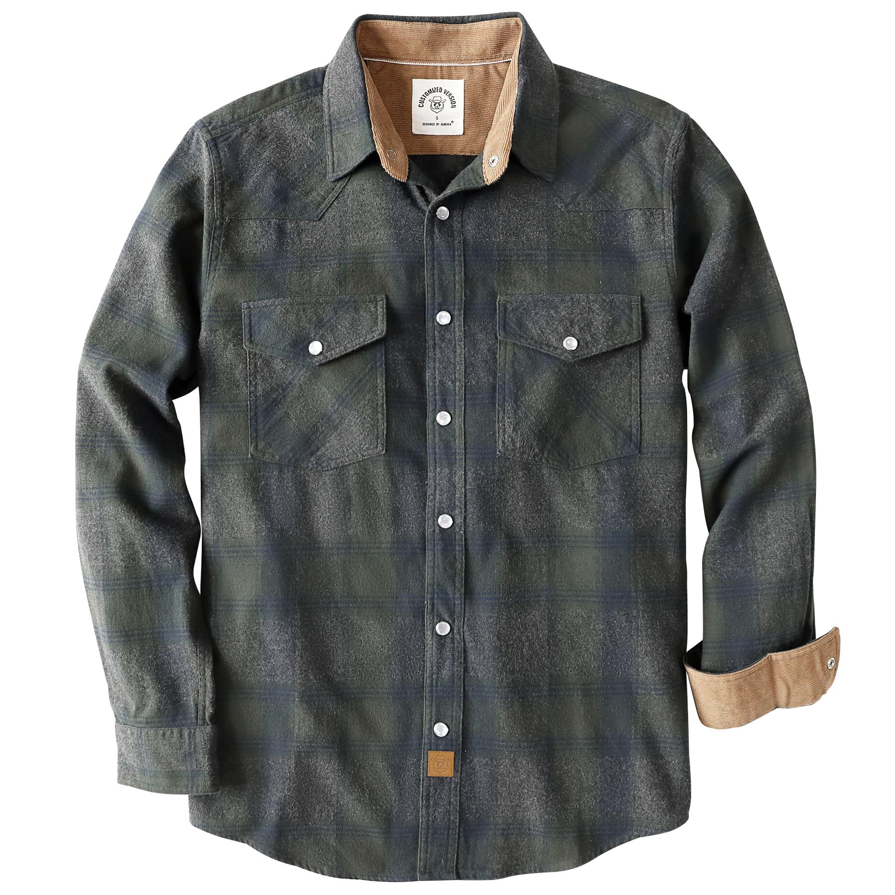 Dubinik® 6 oz Flanellhemd Herren Langarm Druckknopf Freizeithemden Western Hemd Cowboy Two Pocket Snap Shirt Regular Fit