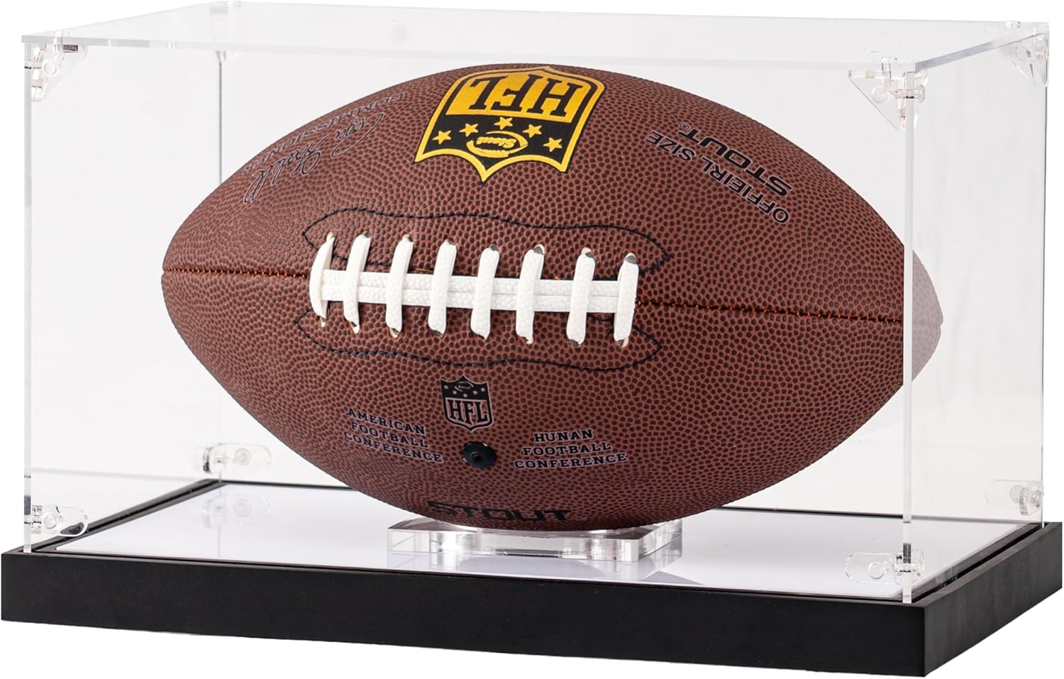 Football Display Case Full Size with LED Light, Acrylic Clear Football Display Box with Solid Wood Base, Thickened UV Protected Football Display Case for Football Fans & Collectors