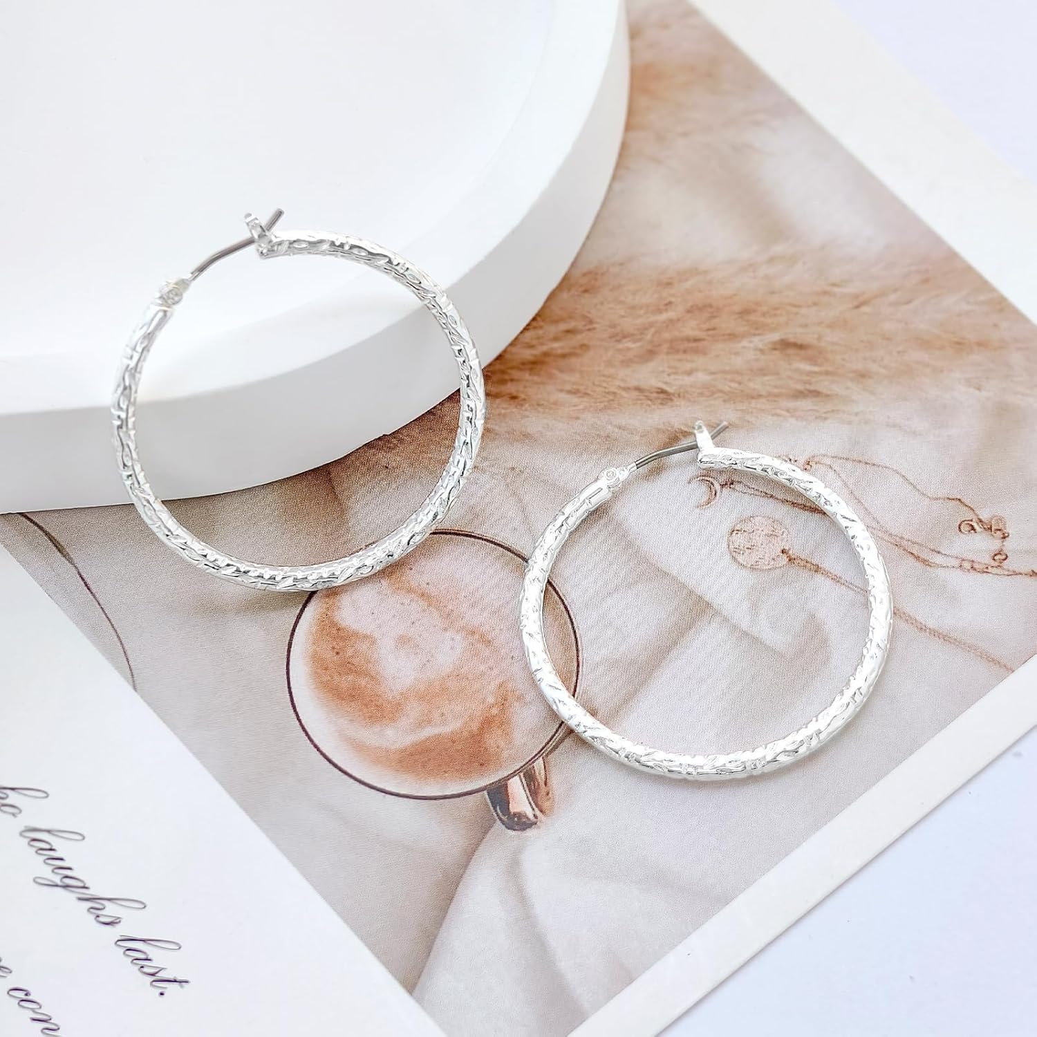 DAZLIME Hoop Earrings for Women,Hammered Silver Earrings Lightweight Hypoallergenic Oversize Silver Earrings,Stylish and Sophisticated Thick Hoop Earrings Hoop Earrings Summer Vacation Travel Essentia - Image 5