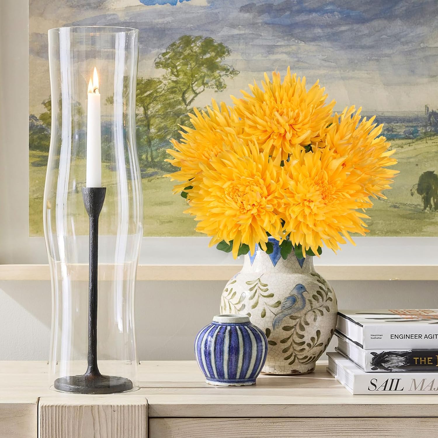 Hollyone Yellow Artificial Mums Flowers Bush 5 Heads Silk Chrysanthemum Flowers Stems Wedding Bouquets Faux Spider Mum Flowers Large Floral Arrangements Fake Pincushion Flower for Home Decor - Image 6