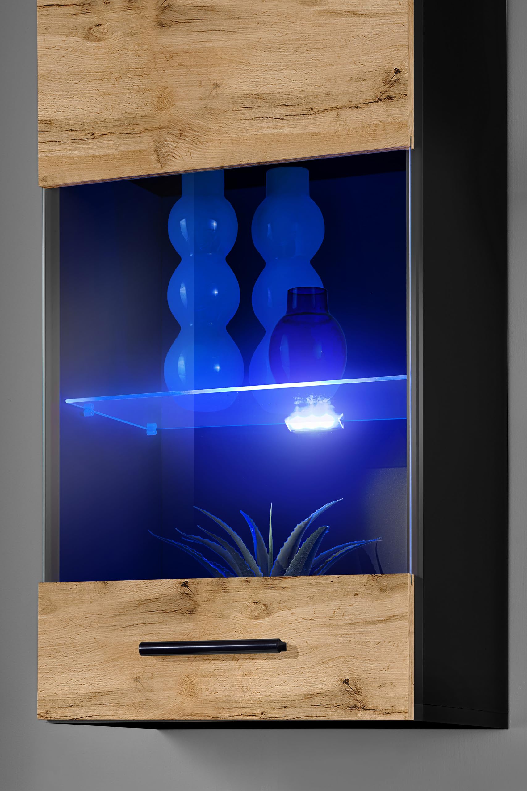 Komodee, Set Di Mobili RTV Varallo, Nero/Wotan, Larghezza 200 cm x Altezza 195 cm x Profondità 45 cm, LED RGB, Per Soggiorno, Camera Da Letto
