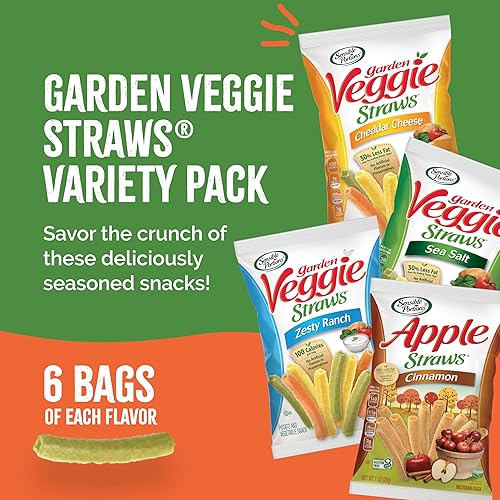 Miniatura 2 de Sensible Portions Veggie Straws  Paquete de sabores variados de sal marina ranch cheddar manzana con canela 1 oz 28 g paquete de 24 unidades