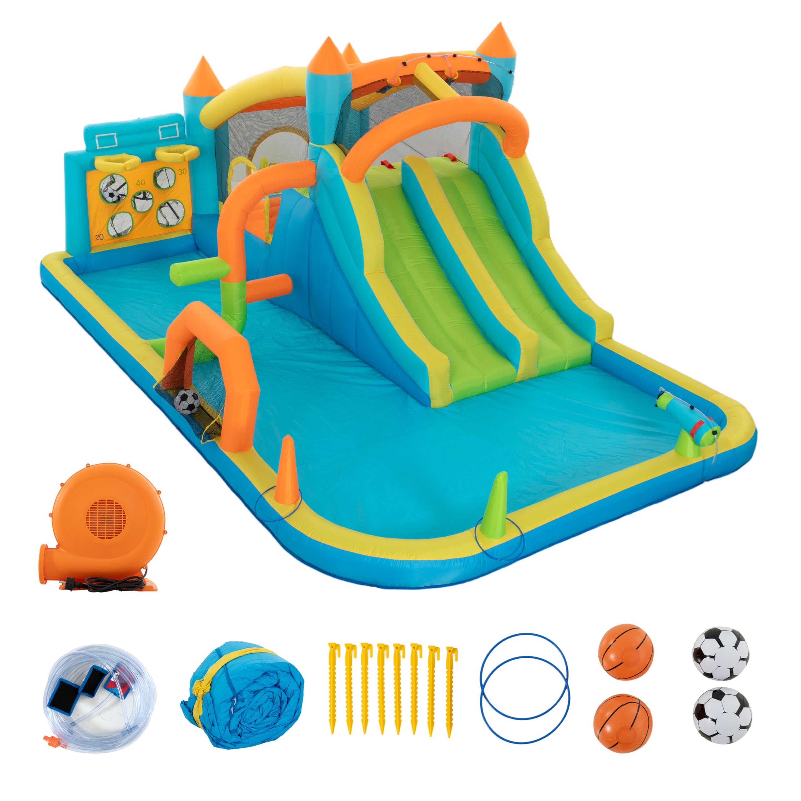UEV Aufblasbarer 9-in-1 Hüpfburg XXL mit Gebläse,EN 71-1/2/3,515x320x216cm | Trocken-/Wasserdoppelrutsche, geeignet für Kinder von 3 bis 10 Jahren, Children's Bouncy Castle for Indoor or Outdoor use