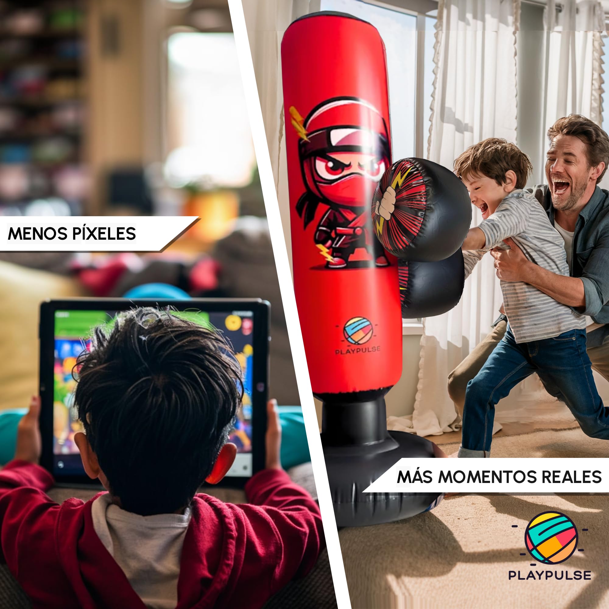 Saco de Boxeo Infantil 160CM - Punching Ball para Niños + Bomba Eléctrica + Guantes de Boxeo Inflables - 3 a 10 Años - Juguete para Exterior e Interior - Saco de Boxeo de Pie