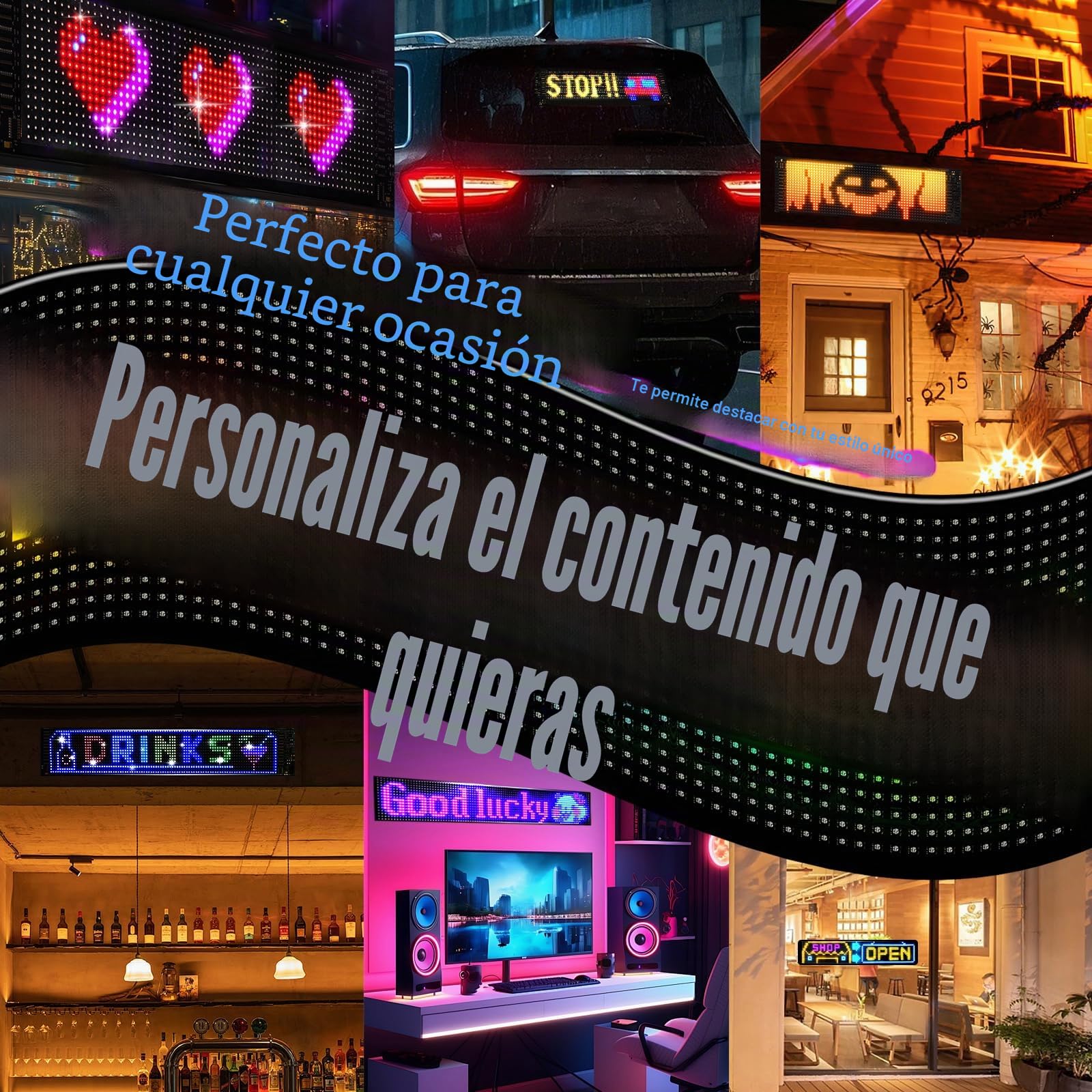 Ojos LED para Camión y Coche, Luces Devil Eyes para Auto, Pantalla LED Flexible y Programable, Letrero Deslizante Personalizable para Publicidad y Señalización (1ud 60x12cm)