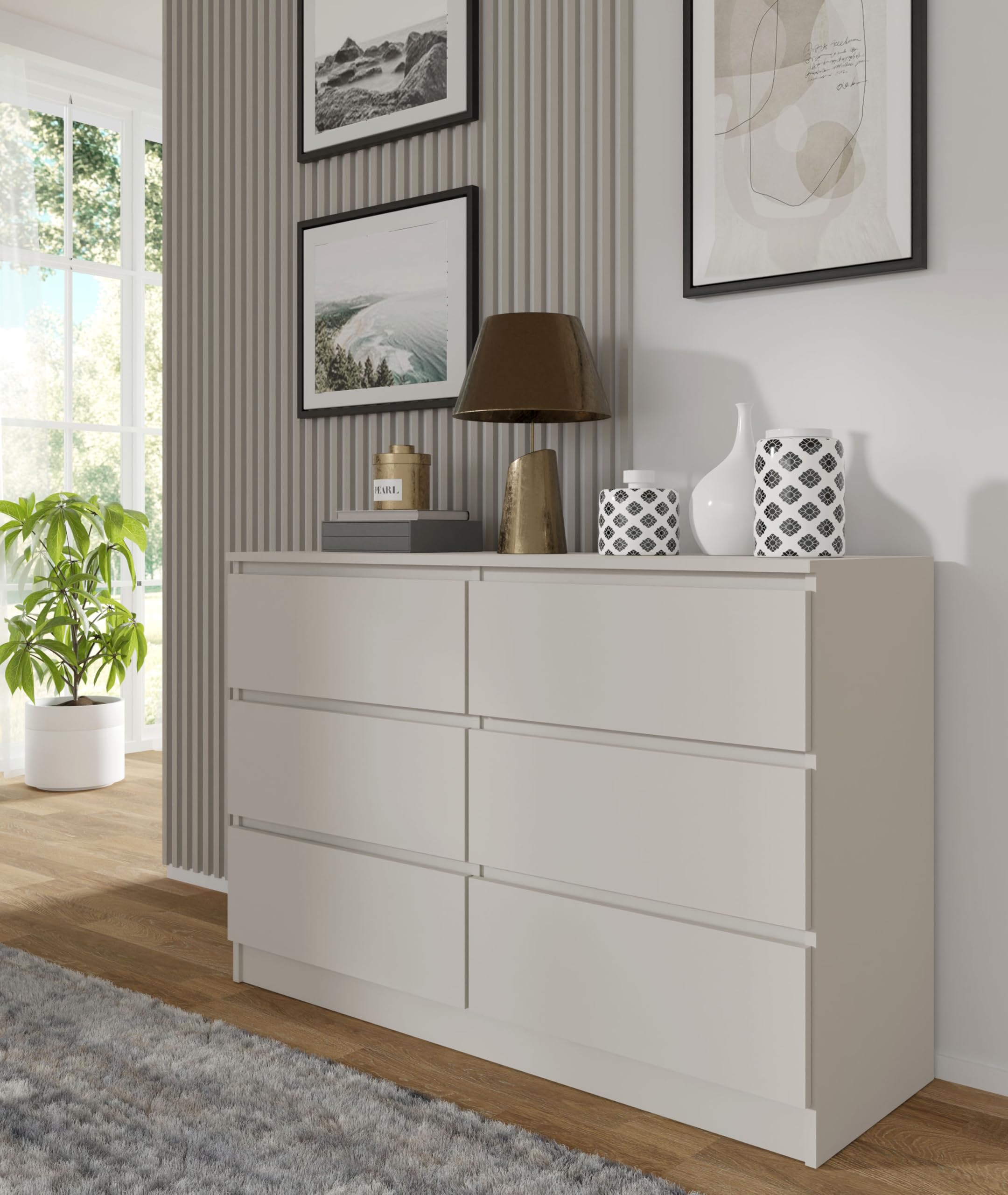 Homlando Cassettiera Maja S6, 120 x 40 x 80,5 cm, con 6 cassetti, credenza moderna senza maniglie, stabile cassettiera per corridoio, camera da letto o ufficio (cashmere)