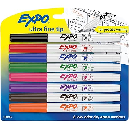 Expo Low-Odor Dry Erase Markers, Ultra-Fine Tip, Pack of 8, Assorted Colours by Expo
