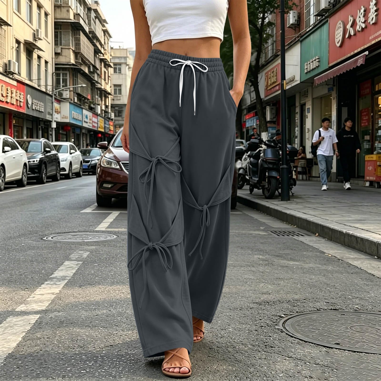 Leggings Motorradhose Luftige Hose Traininghose Hohe Taille Dehnbar Lounge Lang Palazzo Hose Weite Lose Laufhosen Mit Taschen Elegante Hosen Freizeithose