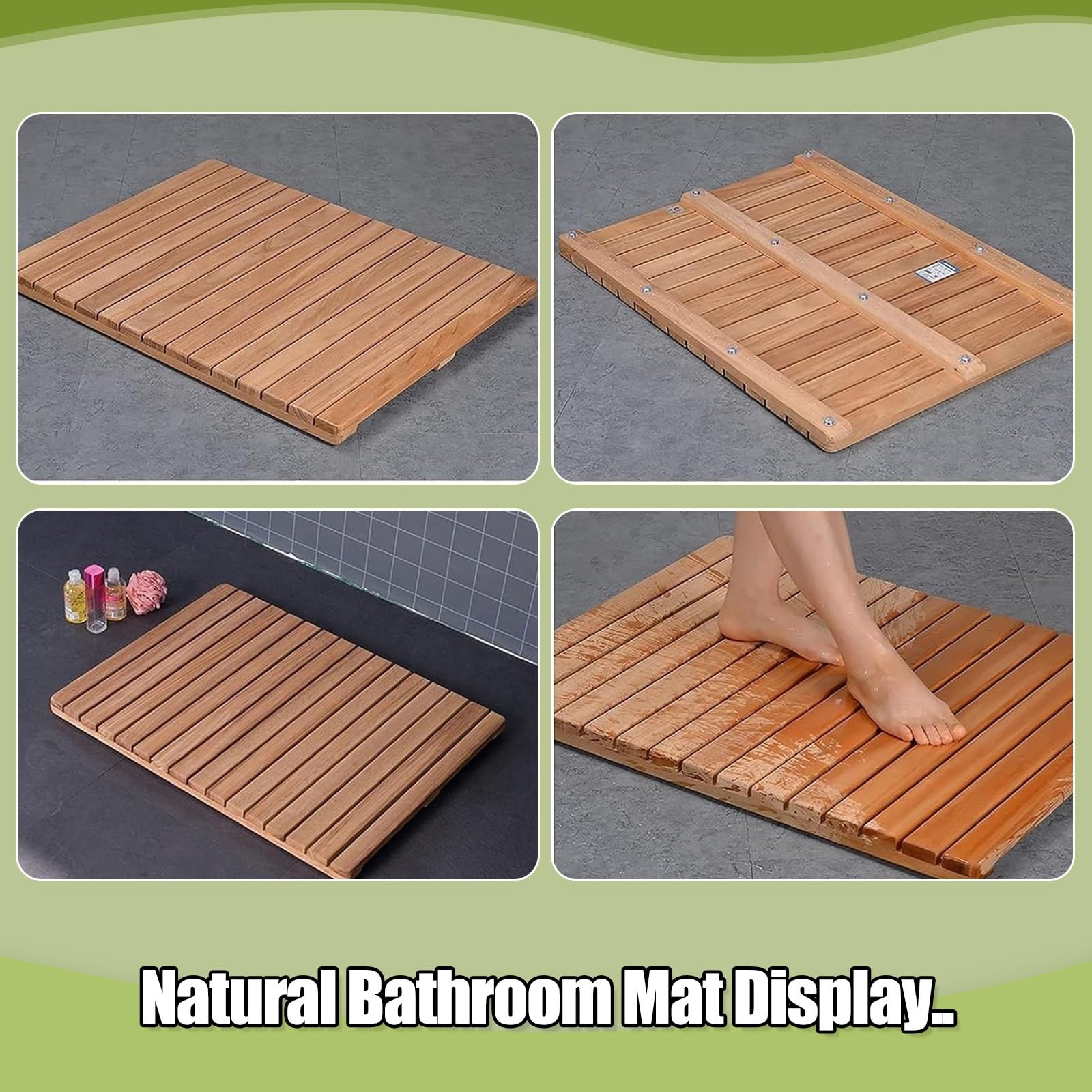 Badematte Holz, Teakholz rutschfest Badvorleger, Holzmatte für Badewanne, geeignet für Spa, Zuhause oder im Freien(70x90cm/27.6x35.4in)