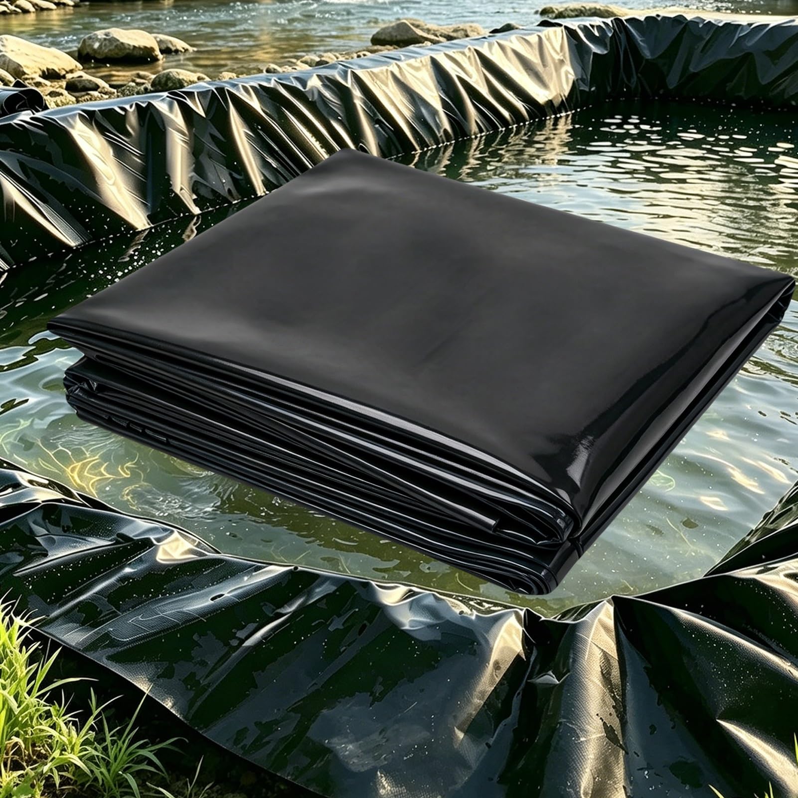 Revestimiento para Estanque HDPE Negro 1x6m 2x4m 4x5m 5x8m 6x10m 7x7m 8x12m 10x15m Membrana Impermeable Flexible para estanques Exterior Jardines acuáticos lecho Elevado(3x8m)