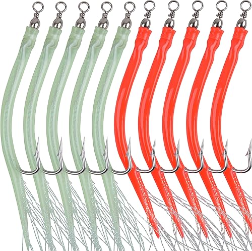 Miniatura 8 de AGOOL Classic - Señuelos de tubo de bajo a rayas  Paquete de 510 señuelos giratorios para pesca de agua salada