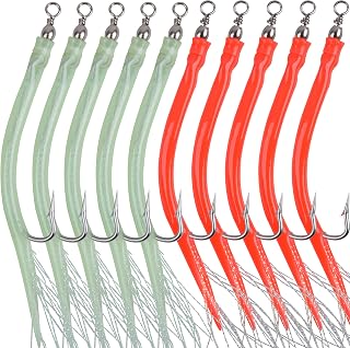 AGOOL Classic Striped Bass Tube Lures Cod Rig Tube Teaser with Stainless Steel J Hook for Offshore Trolling Striper Bass Cod Big Game Fishing Green/Red