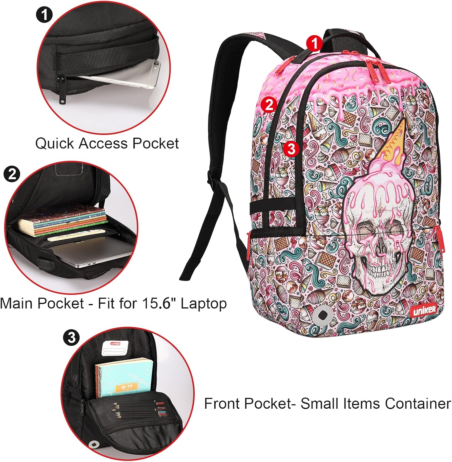 UNIKER Graffiti Backpack for School, 20L Casual Daypack, Designer Laptop Backpack for 15.6 Inch Laptop
