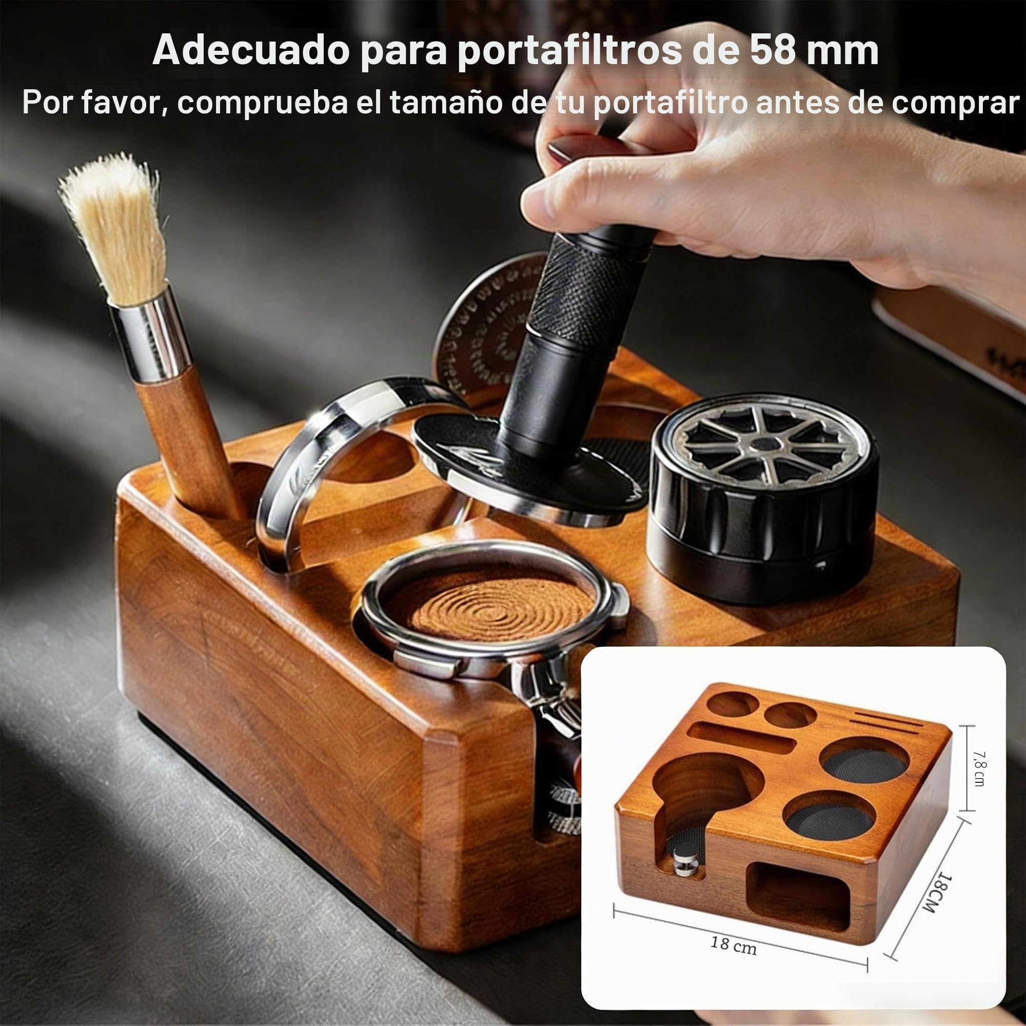 Estación Tamper Cafe 58mm, Estación de Prensado Café, Soporte Portafiltro Cafetera, Estaciónde Apisonamiento de Espresso, Soporte para Portafiltro para Barista en Cicina de Hogar/Cafetería