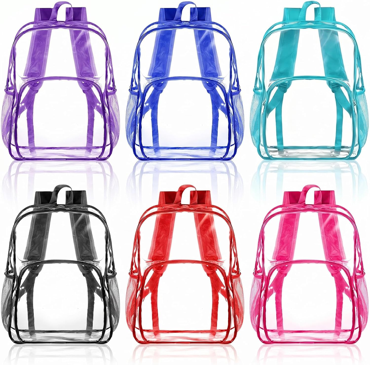 Amylove 6 Pcs Clear Backpack bulk for Stadium Events Heavy Duty PVC Transparent Bookbag for College Workplace Security (15 Inches,Multicolor)