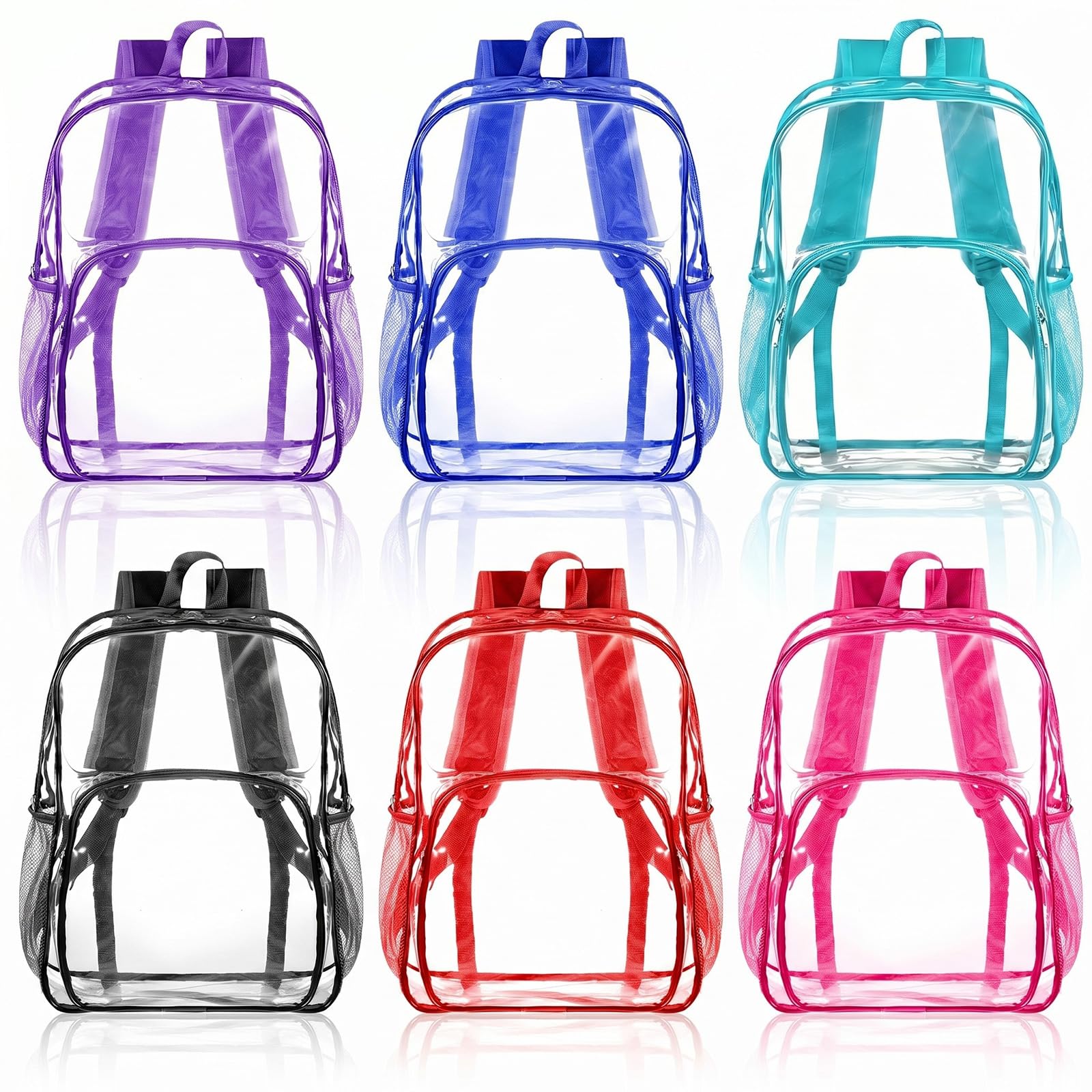 Amylove 6 Pcs Clear Backpack bulk for Stadium Events Heavy Duty PVC Transparent Bookbag for College Workplace Security (15 Inches,Multicolor)