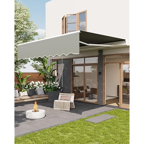 IDEALHOUSE 13'X10' Retractable Awning -Heavy Duty Waterproof Retractable Patio Awning, UV Protection, Adjustable Angle, Hand Crank - Ideal for Deck, Balcony, Porch