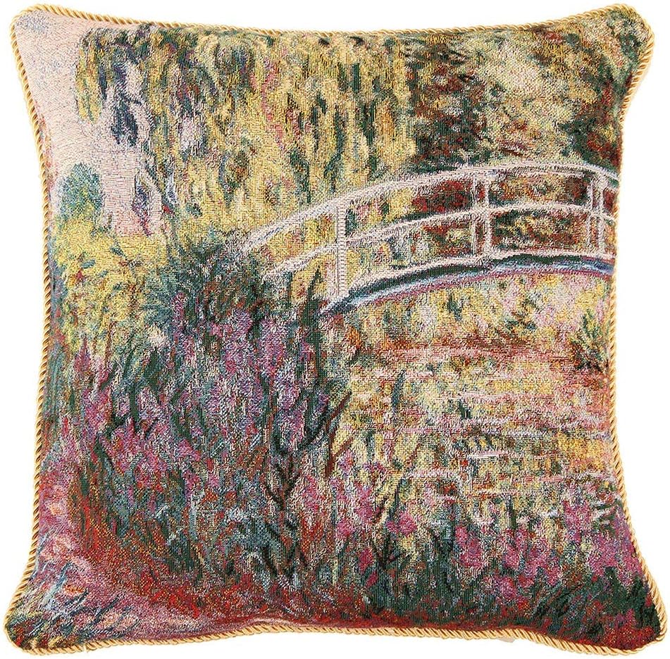 Signare Claude Monet Artist Tapestry Double Sided Square Throw Pillow Cover 18" x 18"/ 45cm x 45cm (No Padding) in Japanese Bridge Design