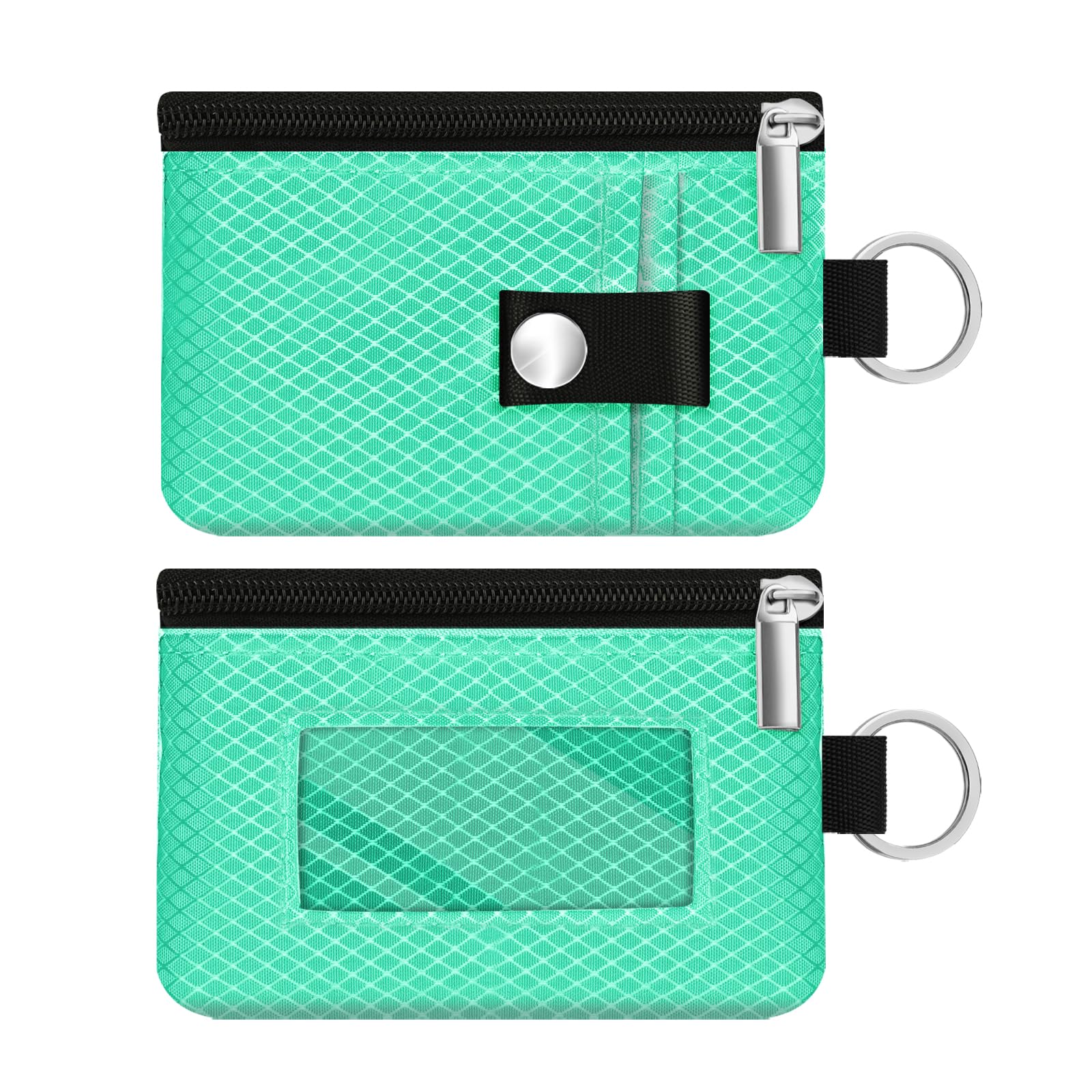 Minimalist RFID Blocking Small Wallet with ID Window,WaterResistant Zip Id Case Wallet with Lanyard Keychain for Cards,Cash,Travel,Women,Men (Mint Green)