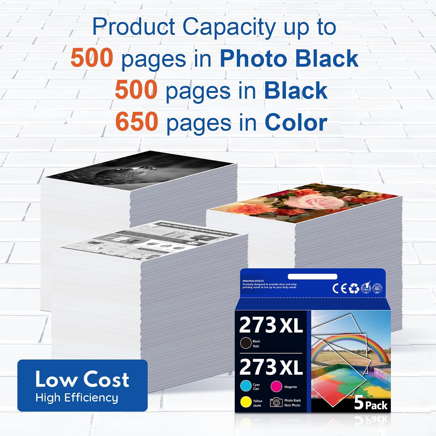 273 273XL Ink Cartridges Remanufactured Replacement for 273XL T273XL Ink Works with XP-520 XP-600 XP-610 XP-620 XP-800 XP-810 XP-820 Printer (5 Pack-Black, Cyan, Magenta, Yellow, Photo Black)