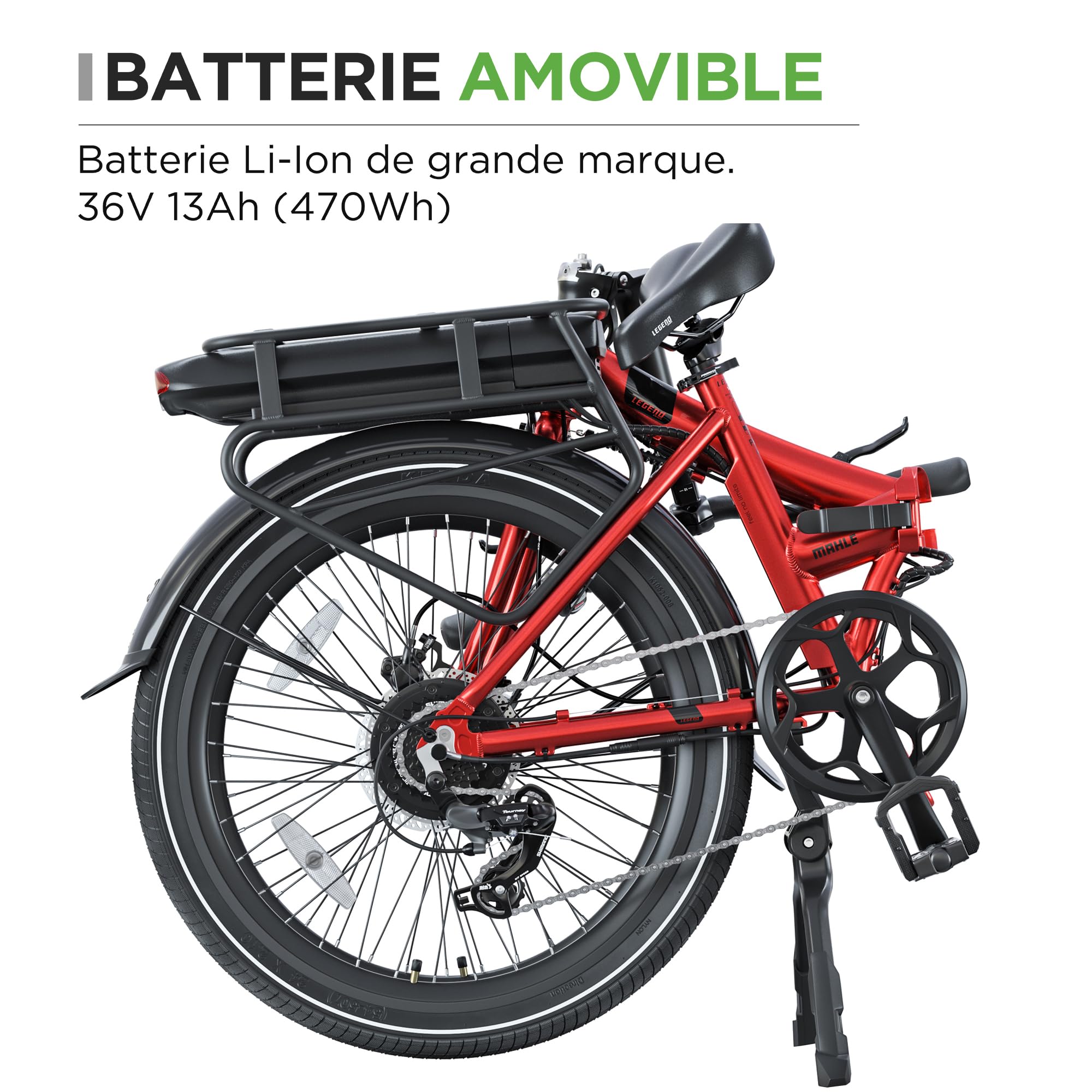 LEGEND EBIKES Siena, Vélo Électrique Pliable Batterie Amovible 36V 13Ah, 25km/h, Velo Electrique Roues 24", 7 Vitesses, Velo Adulte Homme, Femme 250W, Vélos Électriques Freins Hydrauliques