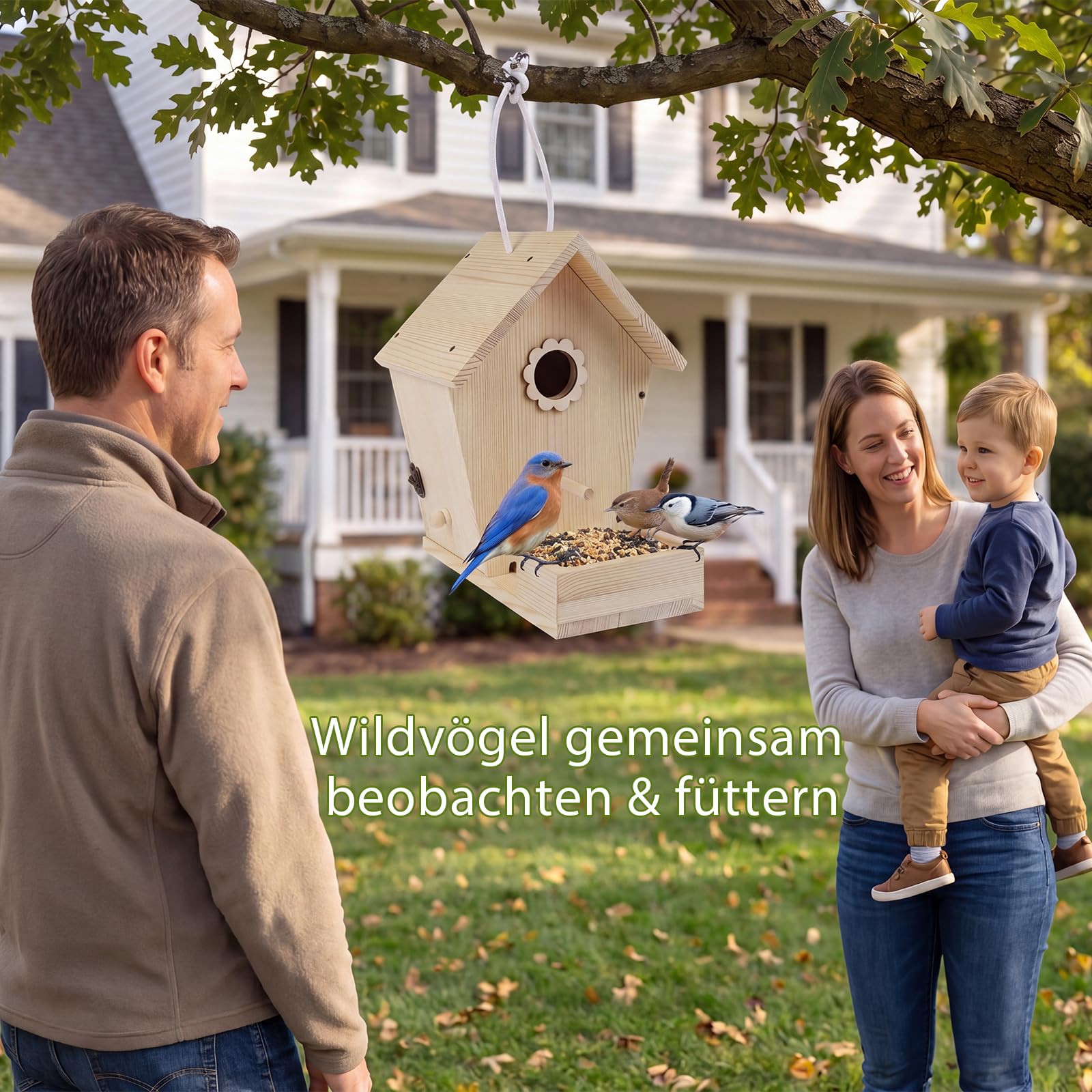 Vogelhaus Bausatz aus unbehandeltem Holz – Vogelhaus zum Bemalen für Kinder, Nistkasten & Futterstation für Garten und Wildvögel