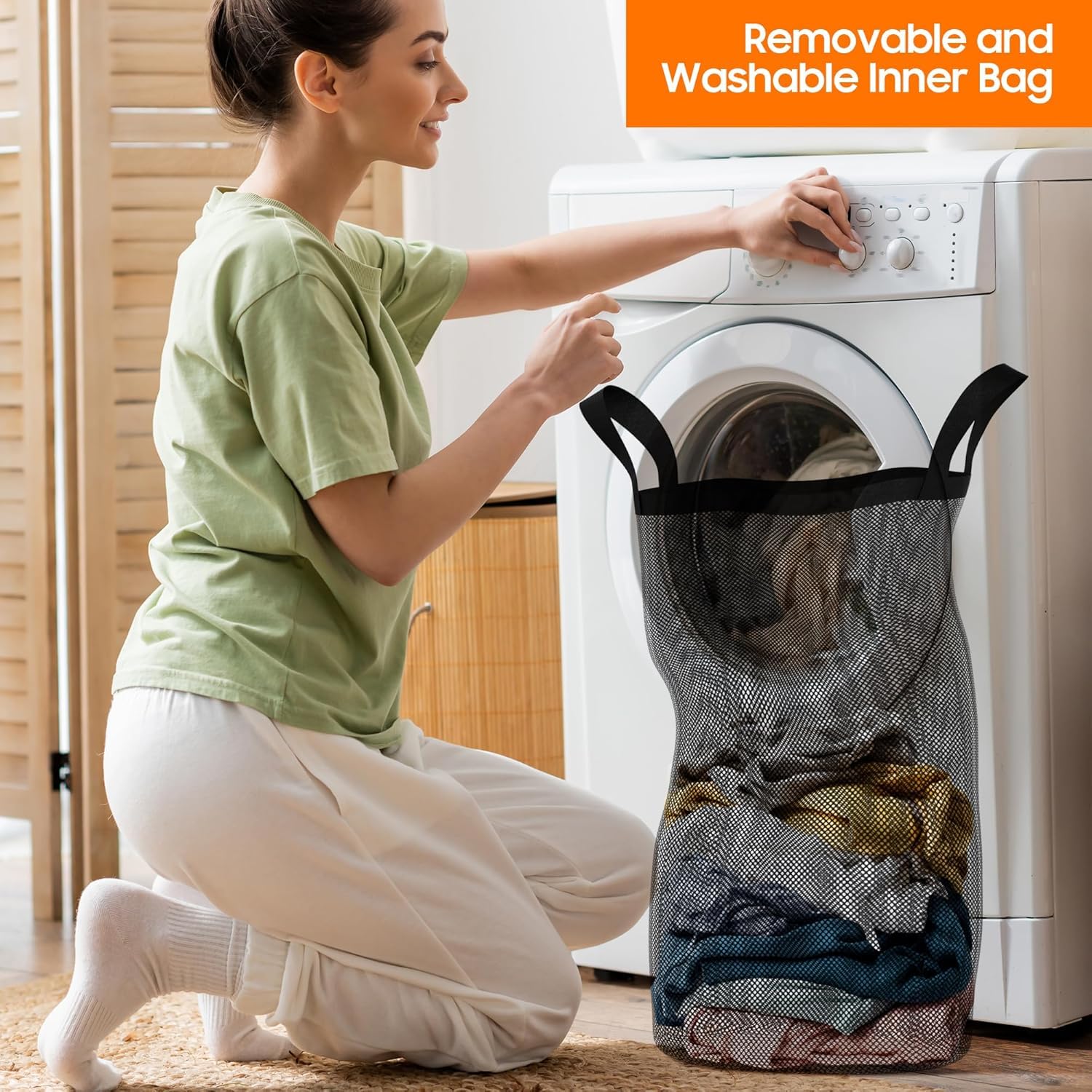 Cesto Portabiancheria Sottile Con Coperchio - 100L, Nero, Salvaspazio Per Bagno E Camera - Foto 5