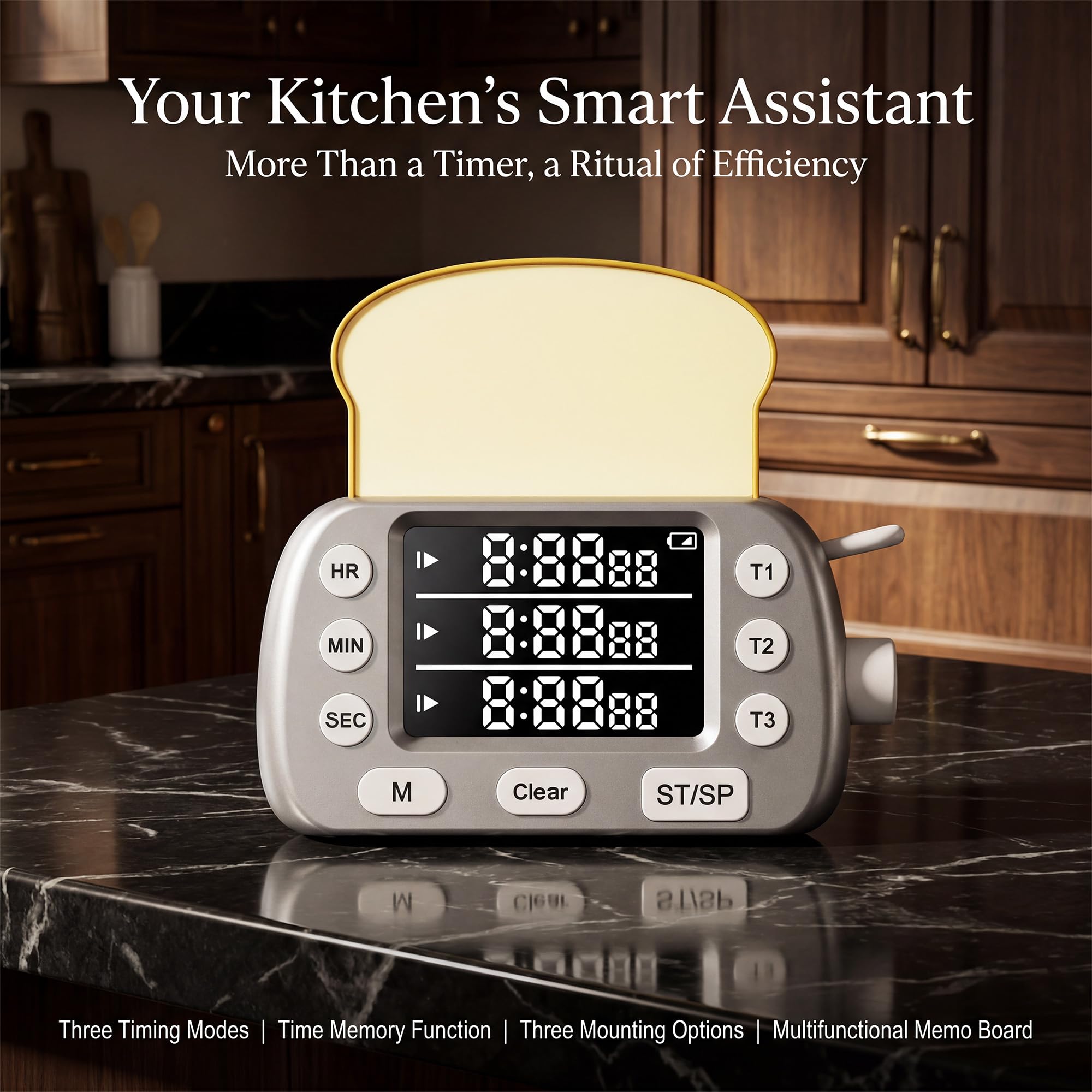 Temporizador digital de cocina para cocinar, temporizadores magnéticos de cuenta regresiva de 3 canales con memoria preestablecida para hornear, tostadora, huevos, incluye notas (plateado)