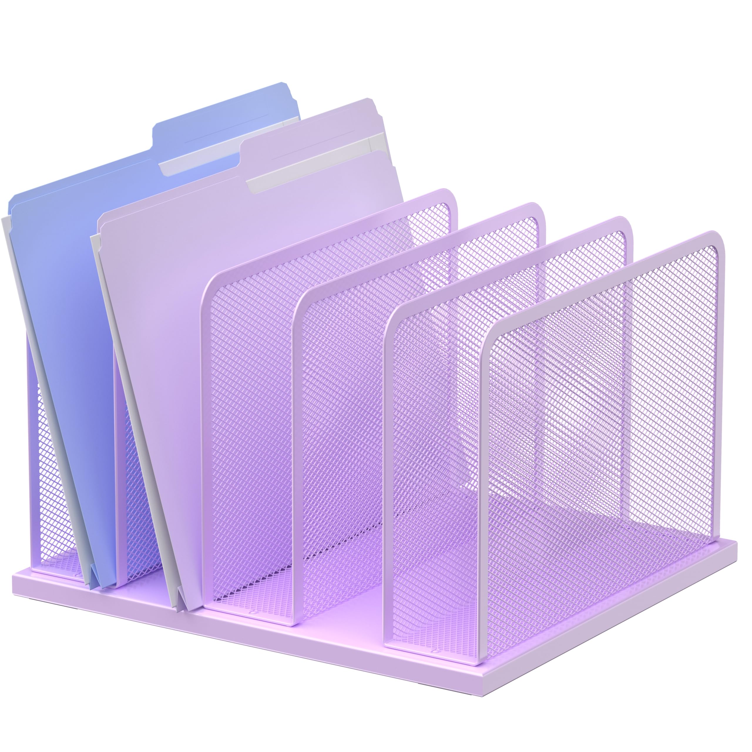 Kuntine.B Desk File Organizer Upright Mesh Desktop Organizer File Sorter Office Organization File Holder for Home, Office & Classroom (Purple, 1 Pack 5-Section)