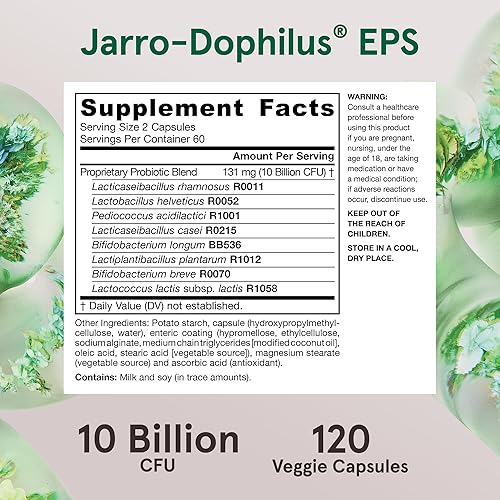 Miniatura 6 de Jarrow Formulas Jarro-Dophilus EPS Probióticos 10 mil millones de UFC, suplemento dietético para apoyo del tracto intestinal, suplementos de salud