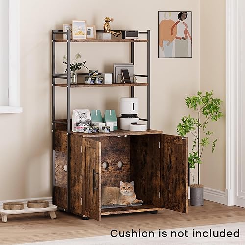 Miniatura 4 de Caja de arena para gatos con almacenamiento de estantes, muebles ocultos 2 en 1 para baño, gabinete interior para gatos, caja oculta para gatos con