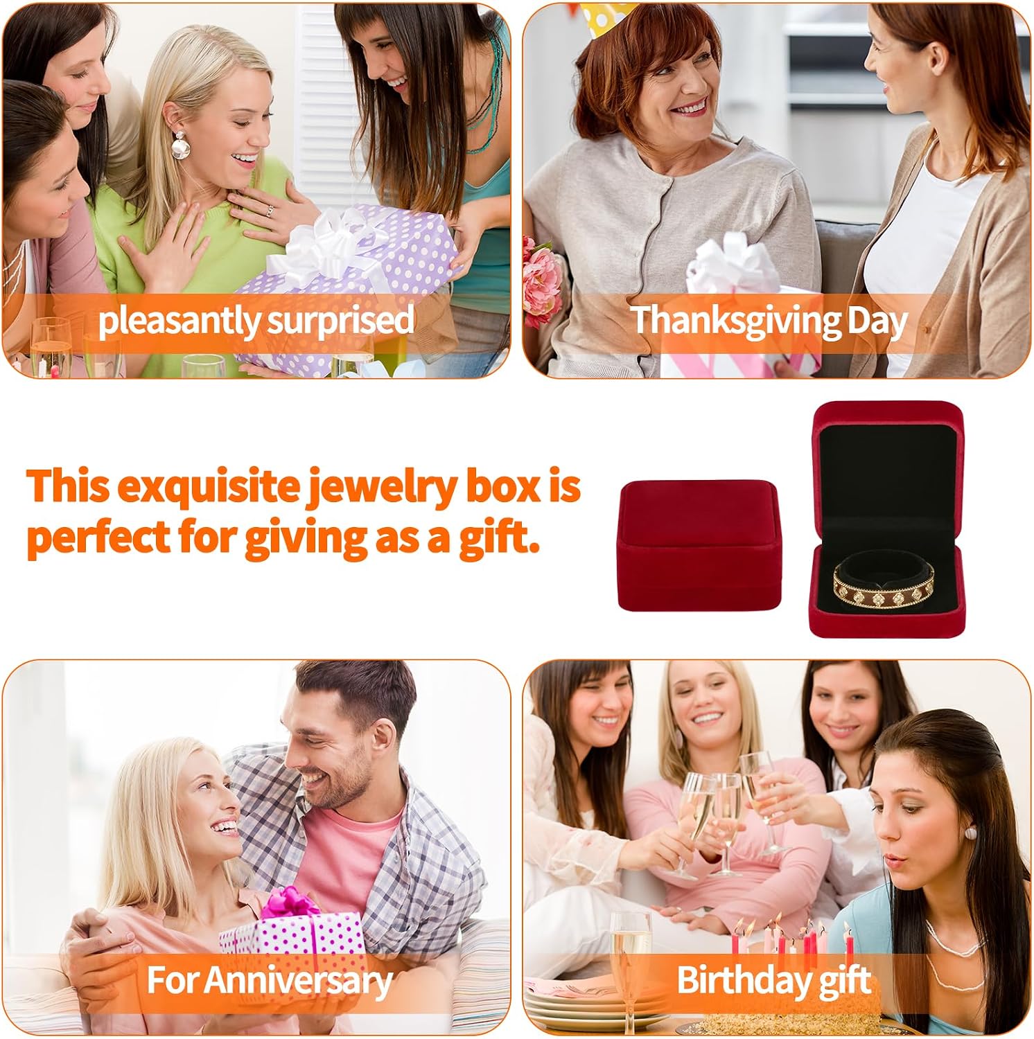 KUKUVR 4 Pcs Velvet Bracelet Gift Box, Jewelry Storage Holder Case for Bangle Anklet beaded bracelet Birthday Anniversary, Gift for Women (Red) image 3