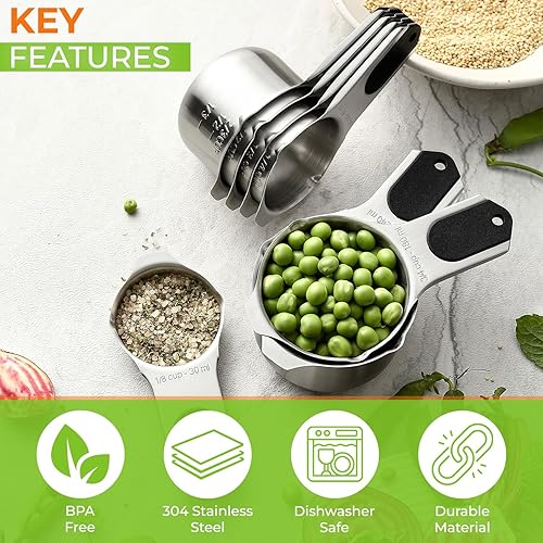 Miniatura 3 de Spring Chef Vasos medidores magnéticos de acero inoxidable (patente pendiente), herramientas de cocina con marcas fáciles de leer para medir