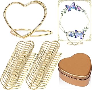 30Pcs Gold Place Card Holders for Weddings Table Card Holders Picture Holder Heart Name Card Holder Metal Place Cards for Table Setting (Heart)