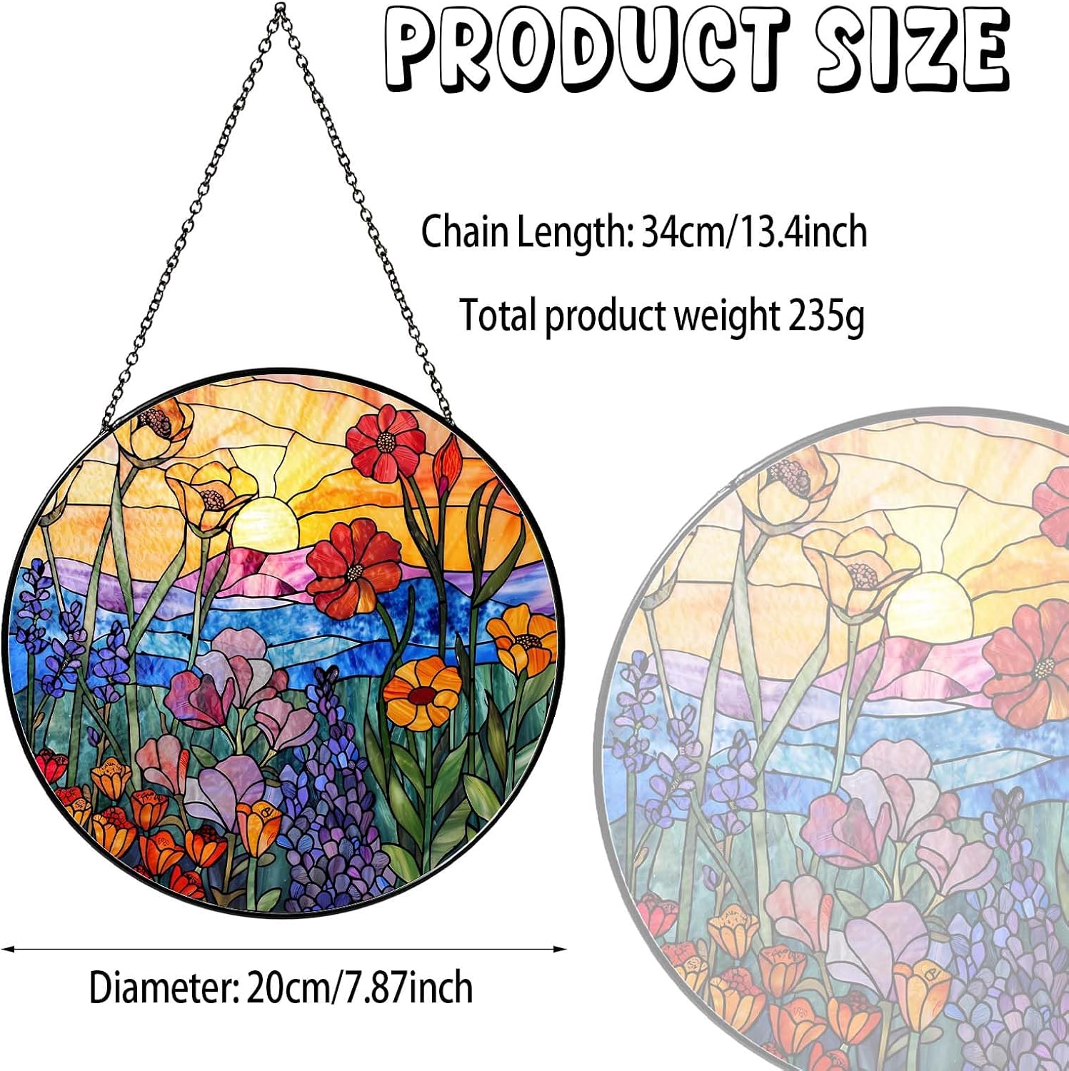 Wildflowers Stained Glass Suncatcher Hanging Window Decor, Colorful Sun Catcher for Indoor Window, Unique Gift for Women Mom Birthday Christmas Home Decoration, 7.87in