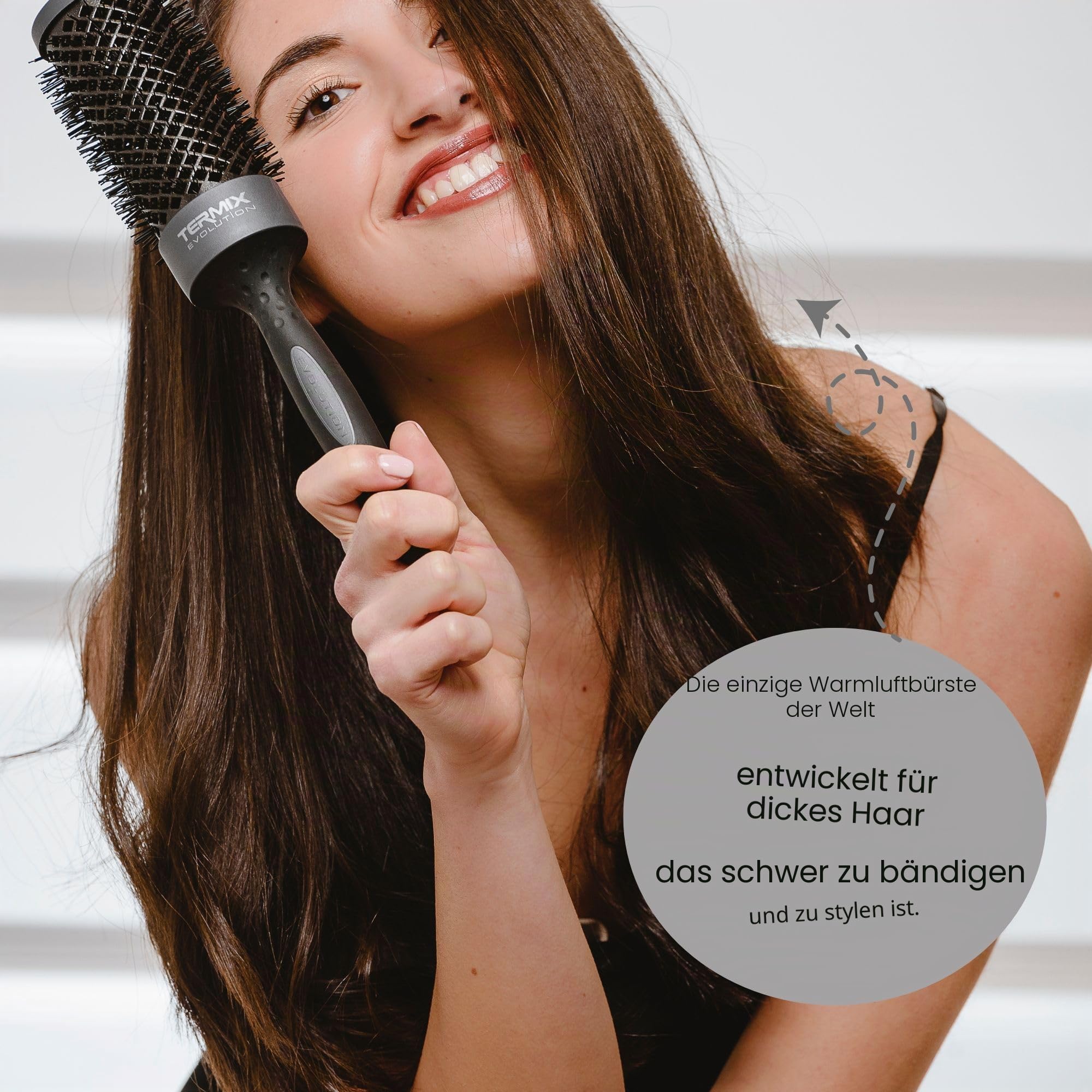 Termix Evolution Plus. Professionelle, thermische Rundhaarbürste mit Keramikrohr für den Friseursalon. Speziell für dickes und hartes Haar. Afroamerikanisches Haar. Set mit 5 Bürsten Schwarz, Grau